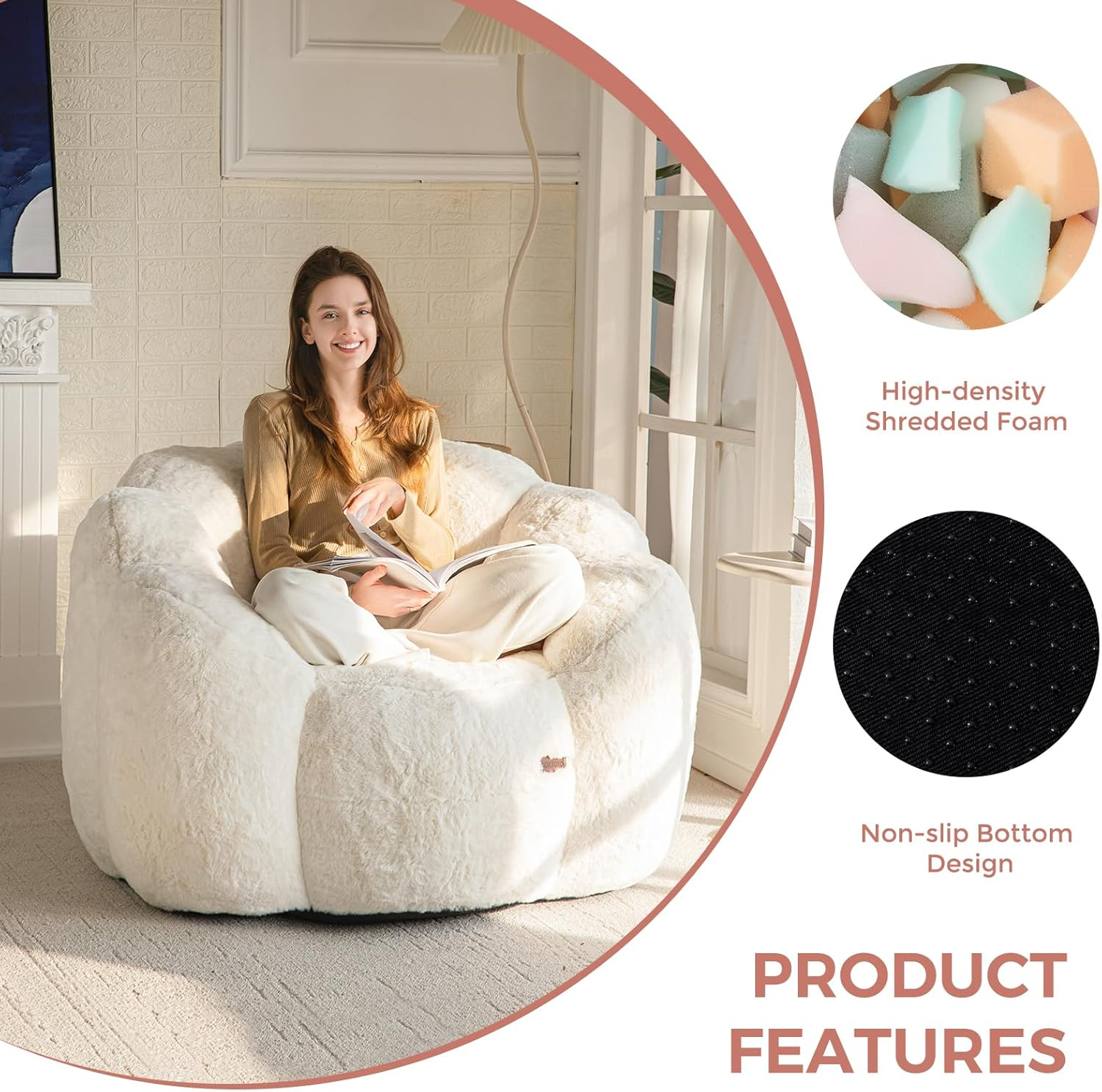 Floral Shaped Faux Fur Bean Bag Chair with Filling