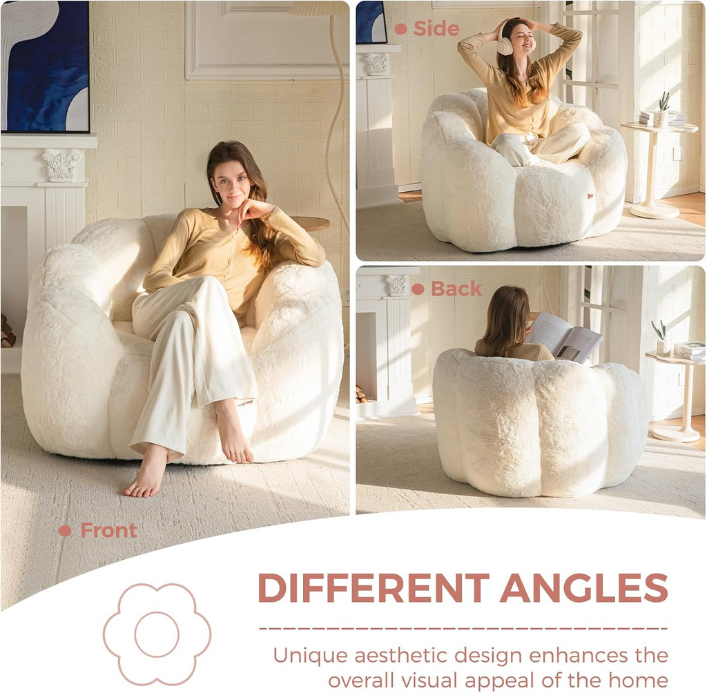 Floral Shaped Faux Fur Bean Bag Chair with Filling
