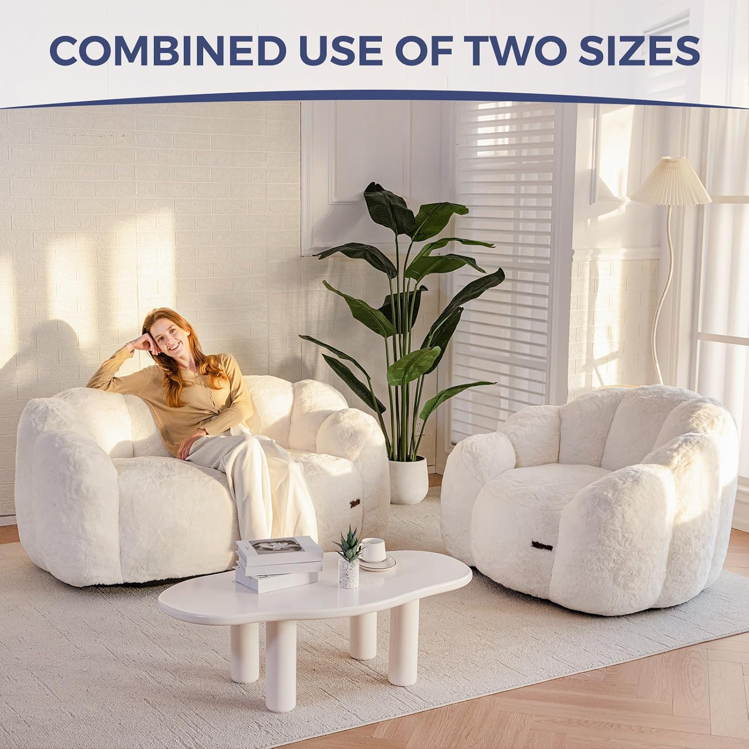 Floral Shaped Faux Fur Bean Bag Chair with Filling